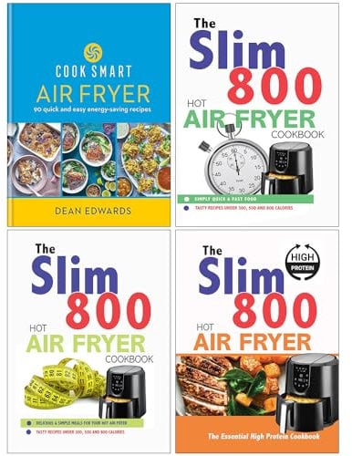 Cook Smart Air Fryer, The Slim 800 Hot Air Fryer Simply Quick & Fast Food, Hot Air Fryer Recipe Cookbook & The Essential High Protein Cookbook 4 Books Collection Set