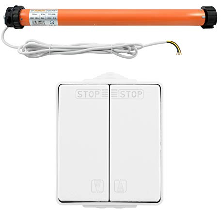 3T-MOTORS Markisenmotor Set 3T45-50 + AP-Schalter (Zugkraft 50 Nm/100 kg) für 63 mm Markisenwelle, zum Nachrüsten bei Markisen bis 8 m Ausladung, einfache Montage mit Zubehör, Markisenantrieb