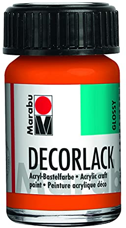 Marabu 11300039013 - Decorlack Acryl Orange 013, 15 ml, hochglänzender Acryllack auf Wasserbasis, wetterfest, speichelfest, zum Malen, Schablonieren und für Serviettentechnik