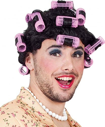 Perücke Hilde, braun mit Lockenwicklern