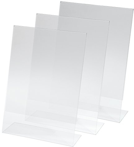 Sigel SY110 Tischaufsteller A4, schräg, 3 Stück, hochwertiges, glasklares Acryl (1,7 mm), für Hinweisschilder in DIN A4 hoch, Werbeaufsteller