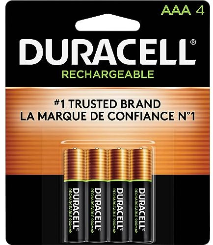 Duracell Rechargeable AAA Batteries, 4 Count Pack, Triple A Battery for Long-lasting Power, All-Purpose Pre-Charged Battery for Household and Business Devices