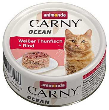 Carny Ocean Katzen Nassfutter Weißer Thunfisch + Rind (12 x 80 g), Katzenfutter nass von animonda für ausgewachsene Katzen, mit zartem Fischfilet, ohne Getreide und Zucker