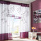 SIMPVALE Vorhänge mit Blumen Muster, Schlaufenschal 2er Set, Stickerei Voile Vorhang Transparent, Stores Gardine für Wohnzimmer, Balkon Schlafzimmer, Weiß mit Purpur,Breite 140 Höhe 260 pro Stück