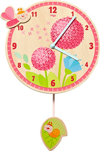 HABA 302507 – Wanduhr Pusteblumentraum, allerliebste Wanduhr für Mädchen, Kinderuhr mit Ø 25cm für die Wand aus Sperrholz, Lernuhr-Funktion dank Zifferblatt mit Minuten, fürs Kinderzimmer