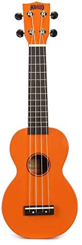Mahalo-Regenbogen-Sopran-Ukulele mit orange glänzendem Gehäuse