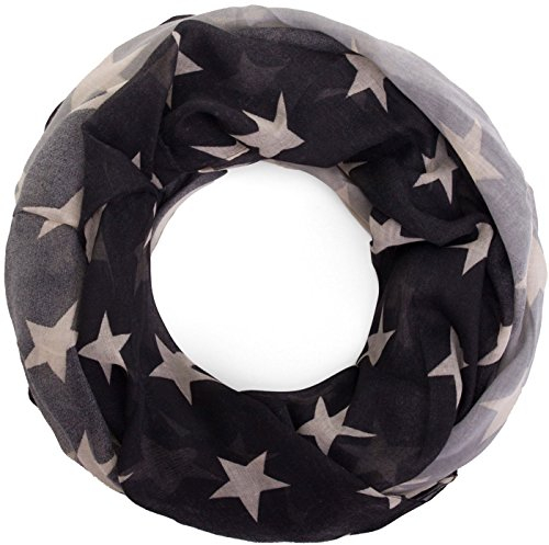 Compagno Damen Schal Loop mit Sternen oder Glitzer mit Farbverlauf Damenschal Schlauchschal Loopschal, SCHAL Farbe:Verlauf Beige-Schwarz