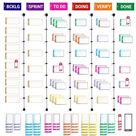 PATboard Kanban Board und Scrum Board – Full Tool Set für Whiteboard, Magnettafel - Beschreibbare Magnete, Scrum & Kanban Karten - Whiteboard Zubehör