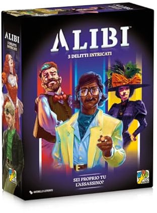 dV Giochi - 3 komplexe Verbrechen: Alibi - Brettspiel für Erwachsene ab 18 Jahren, für 6 Spieler, Party & Mysterium, italienisches Spiel