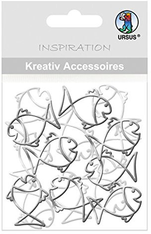 Ursus 56410048 - Kreativ Accessoires Mini Pack, Fische 2, silber, selbstklebend, aus verschiedenen hochwertigen Materialien, geeignet zum Dekorieren von Grußkarten, Bilderrahmen und Geschenkboxen