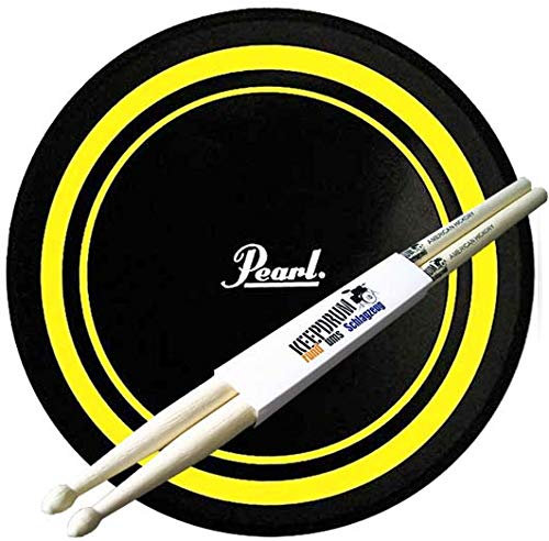 Pearl PDR-08P Piatto da esercitazione, 20,32 cm, giallo/nero + bacchette per batteria
