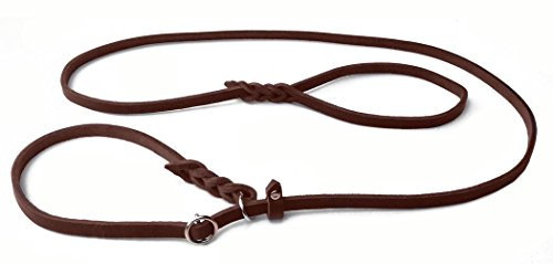 Fettleder Moxonleine Retrieverleine aus Leder braun mit Zugstop, Chrom (150cm x 10mm)