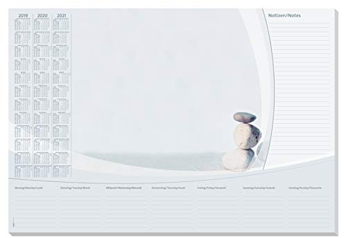 SIGEL HO370 Papier-Schreibtischunterlage, ca. DIN A2, mit aktuellem 3-Jahres-Kalender und Wochenplan, 30 Blatt, Schreibunterlage, vegan, aus nachhaltigem Papier