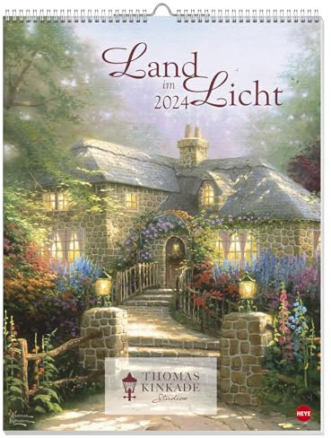 Thomas Kinkade: Land im Licht Kalender 2024. Kunstvoller Wandkalender mit idyllischen Gemälden und Bildzitaten. Einzigartiger Kunst-Kalender. 34 x 44 cm. Hochformat.