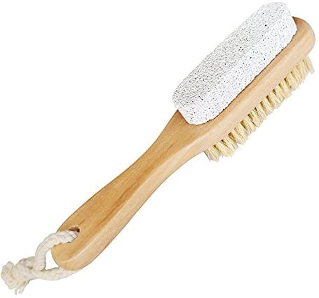 Aisilk Foot Natural Bristle Brush & Pumice Stone Combo W/Rope wooden handle - Exfoliator Pedicures Calluses Remover - Smoother Body skin, feet, elbow Scrubber for Massage SPA Sauna and more