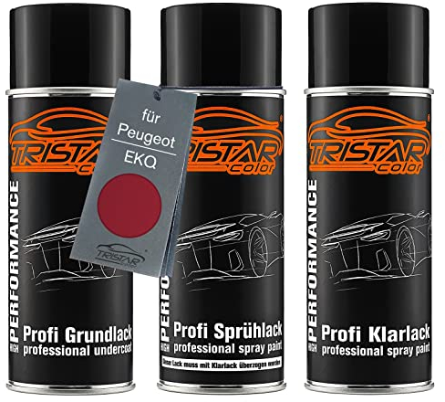 TRISTARcolor Peinture voiture Kit bombes de peinture pour Peugeot EKQ Rouge Lucifer Nacre/Rosso Lucifer Nacre Peinture de fond peinture de base vernis clair aérosol 400 ml