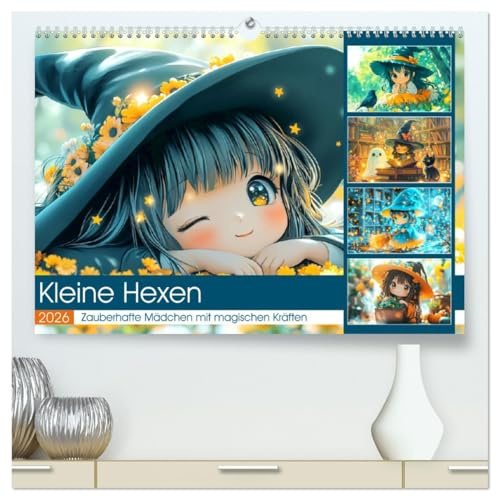 Kleine Hexen. Zauberhafte Mädchen mit magischen Kräften (hochwertiger Premium Wandkalender 2026 DIN A2 quer), Kunstdruck in Hochglanz: Erlebe die verspielte Welt kleiner Hexen (CALVENDO Spass)