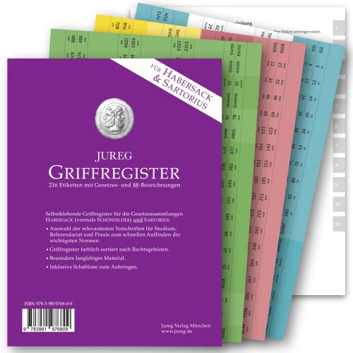 Griffregister für HABERSACK & SARTORIUS | 2024 | selbstklebende Register Etiketten mit Gesetzes- und §§-Bezeichnungen