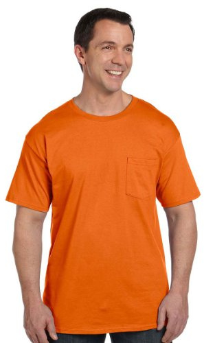 Hanes Mens BeefyT 100% Cotton Tshirt with Pocket(5190)-Orange-XL