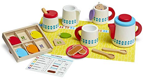 Melissa & Doug Steep & Serve Wooden Toy Tea Set , Wooden Toys , Kids Tea Set , Pretend Play , Play Food , Tea Party Set Kids Age 3+ , Gift for Boys or Girls , Tea Set for 3 year old Girls