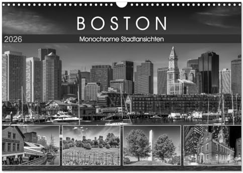BOSTON Monochrome Stadtansichten (Wandkalender 2026 DIN A3 quer), CALVENDO Monatskalender: Historische und urbane Impressionen (CALVENDO Orte)