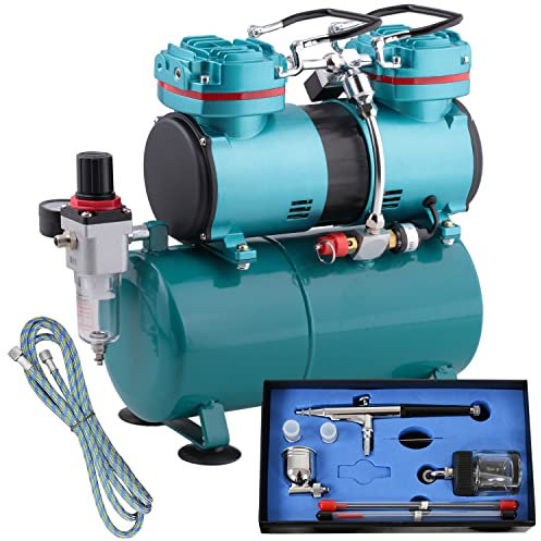 AirBrush Set Duo-Power II - Das Airbrush-Kit mit Doppel/ZWEIZYLINDER Airbrush-Kompressor Airbrush-Pistole Airbrush-Schlauch Reinigungsbürsten BASIS AUSRÜSTUNG für jeden AIRBRUSH-PROFI