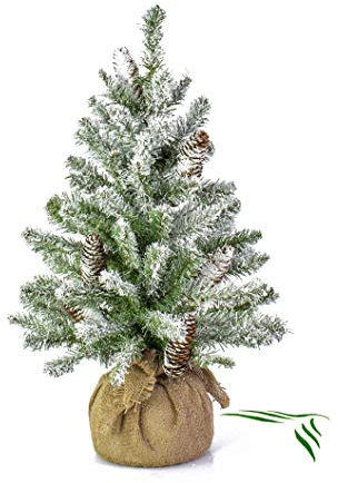 artplants.de Mini Christbaum Wien im Jutesack, beschneit, 60cm, Ø 40cm - Tannenbaum Plastik