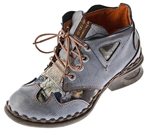 TMA Damen Leder Comfort Knöchel Schuhe 5155 Halb Schuhe Schwarz-Grau Blockabsatz Boots Gr. 36