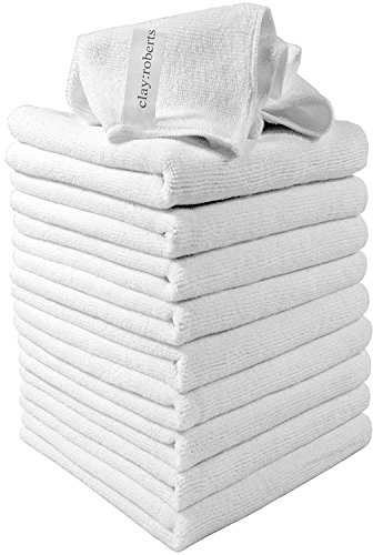Microfibre Cleaning Cloths, 40cm x 30cm - Pack of 10, White, Machine Washable, Polishing, Waxing & Dusting Cloth, Lint-Free, Kitchen Towel, Car Cleaning, Microfiber