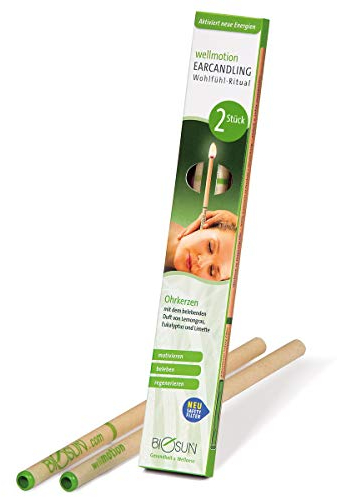 2 Stück (1 Paar) BIOSUN wellmotion Ohrkerzen / Ohrenkerzen Mit Sicherheits-Filter. Belebender Duft Von Lemongras, Eukalyptus Und Limette