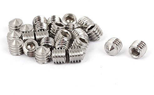 sourcing map 25pcs M6 x 6 mm Vis Conique Pointe Sans Tête Douille Hexagonale Ton Argent pour Fixation de Poignées de Porte