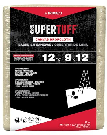 Trimaco SuperTuff 12 oz thick Premium Weight Canvas Drop Cloth, 9-feet x 12-feet