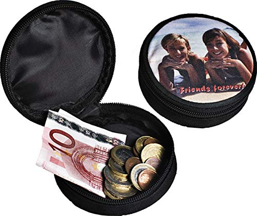 Geldbörse mit Foto Bild Motiv und Text Namen oder Spruch selbst Gestalten und Bedrucken Lassen runder Geldbeutel Männer Frauen Kinder Schmuck Batterien Akkus Kleinkram