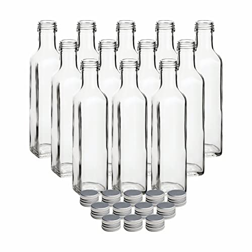 gouveo Set 12 Bottiglie Maraska da 250 ml con Tappo a Vite Argento - Bottiglia Vuota in Vetro da Riempire e Regalare - Vera Bottiglia per Liquore, Aceto, Olio (MFET250S)