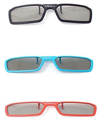 Ultra 1 Red 1 Blue 1 Black Pair 3D Clip On Glasses Passive 3D Glasses Men Women Compatible with RealD Cinemas 3D Glasses for TV Movie Glasses For Prescription Glass Wearers Circular Polorised Cinema
