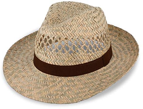 fiebig Strohhut Fedora mit braunem Ripsband | Sonnenhut für Herren & Damen aus 100% Stroh | Made in Italy | Sommerhut in vielen Größen | Farbe Natur (57-M)