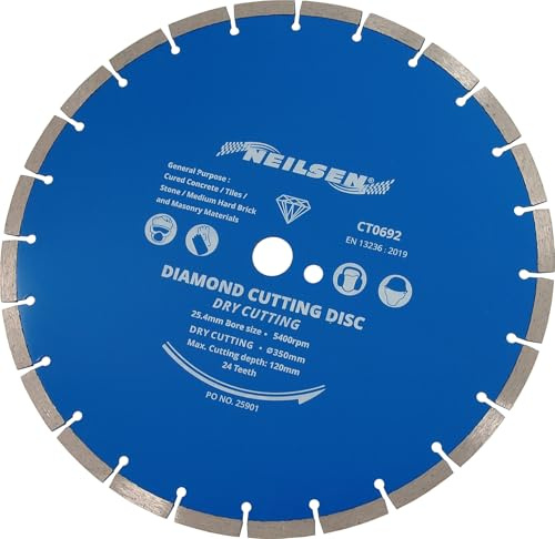 Neilsen CT0692 350mm Segmented Diamond Cutting Disc 120mm Cutting Depth 25.4mm Bore 4360rpm General Purpose