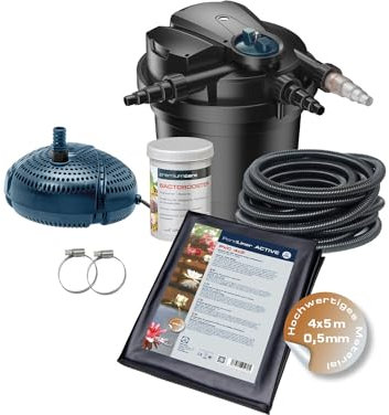 FIAP MyPond ACTIVE SET 2 - Teichkomplettset - PVC Teichfolie 4 x 5 Meter - Druckfilter POND ACTIVE 4.000 mit UVC - Teichpumpe AQUA ACTIVE Mini 2.000-5 Meter Spiralschlauch - Filterstarter