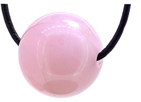 Budawi® Rosenquarz Anhänger Kugel 20 mm – gebohrt mit schwarzem Lederband zum Kürzen – Edelstein Schmuck im Organza Beutel