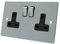 AET FSC2GSOCBS Satin Chrome Flat Black Insert Metal Rocker Switches-13 Amp Double 2-Gang Plug Socket, 240 V