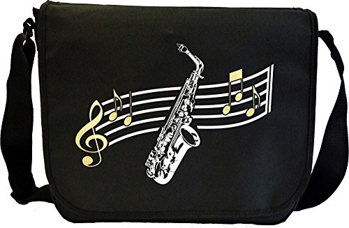 MusicaliTee Saxophone Sax Alto Curved Stave - Sheet Music & Accessory Messenger TRIO Bag