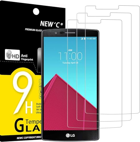 NEW'C 3 Piezas, Protector Pantalla para LG G4, Cristal templado Antiarañazos, Antihuellas, Sin Burbujas, Dureza 9H, 0.33 mm Ultra Transparente, Ultra Resistente