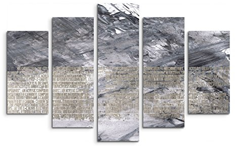 Paul Sinus Art 5 teiliges Wandbild auf Leinwand (Gesamt: H: 100cm B: 160cm) Keilrahmenbild Canvas Fotodruck Leinwandbild Leinwanddruck Kunstdruck Wandbild grau schwarz Grunge