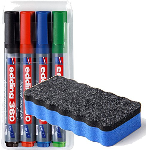edding 4-360-4 Boardmarker, nachfüllbar, 1.5 - 3 mm, sortiert + Löscher Blau