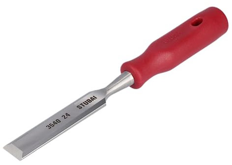 STUBAI Stechbeitel mit rotem Plastikgriff & extra langer Klinge, Ø 26 mm, Stemmeisen zur präzisen Bearbeitung von Holz hochwertiges Werkzeug für Schreiner Tischler Heimwerker