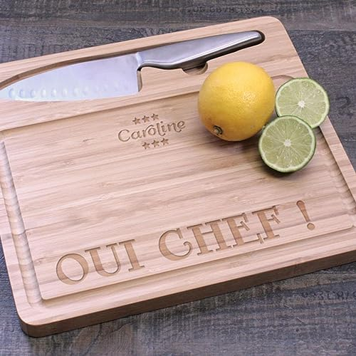 CADEAUX.COM - Planche à Découper Personnalisable en Bambou + Couteau en Acier - Prénom et Message - Idée Cadeau Personnalisé Avec Prénom et Message - Fête des Grands-Pères - Cadeau Noel