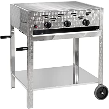 LAG Gasgrill 3-flammiger Edelstahl-Brenner 11kW fahrbar mit Grillrost, Grillwagen, Gastrobräter Profigrill Verein