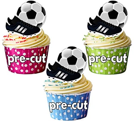 Kuchendekoration, Design: Fußball und Schuh, essbar, für Cupcakes und kleine Kuchen geeignet, 12 Stück