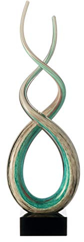Leonardo Rotate, Skulptur aus Glas in extravagantem Stil, türkis, handgearbeitete, geschwungene Glasskulptur, Unikat, Höhe: 48 cm 064115, 1 Stück