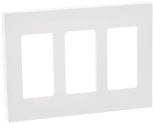 Leviton 80311-SW Decora Plus - Placa de pared de 3 bandas sin tornillos, montaje a presión, color blanco Leviton